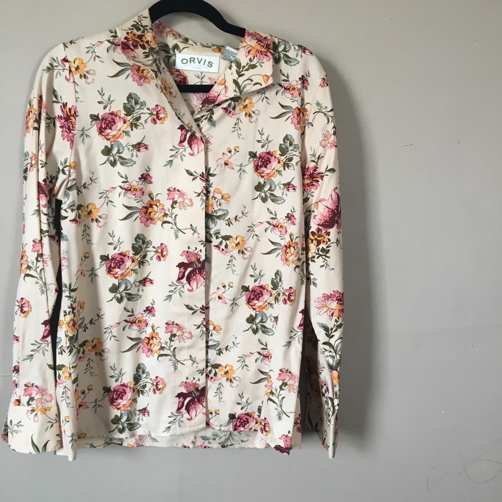 Women’s floral Orvis Blouse Size 8 100% silk